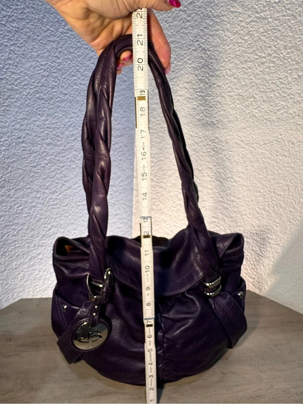 B Makowsky Purple Pebbled Leather Hobo Shoulder Bag Braided Handles Large - Picture 14 of 14